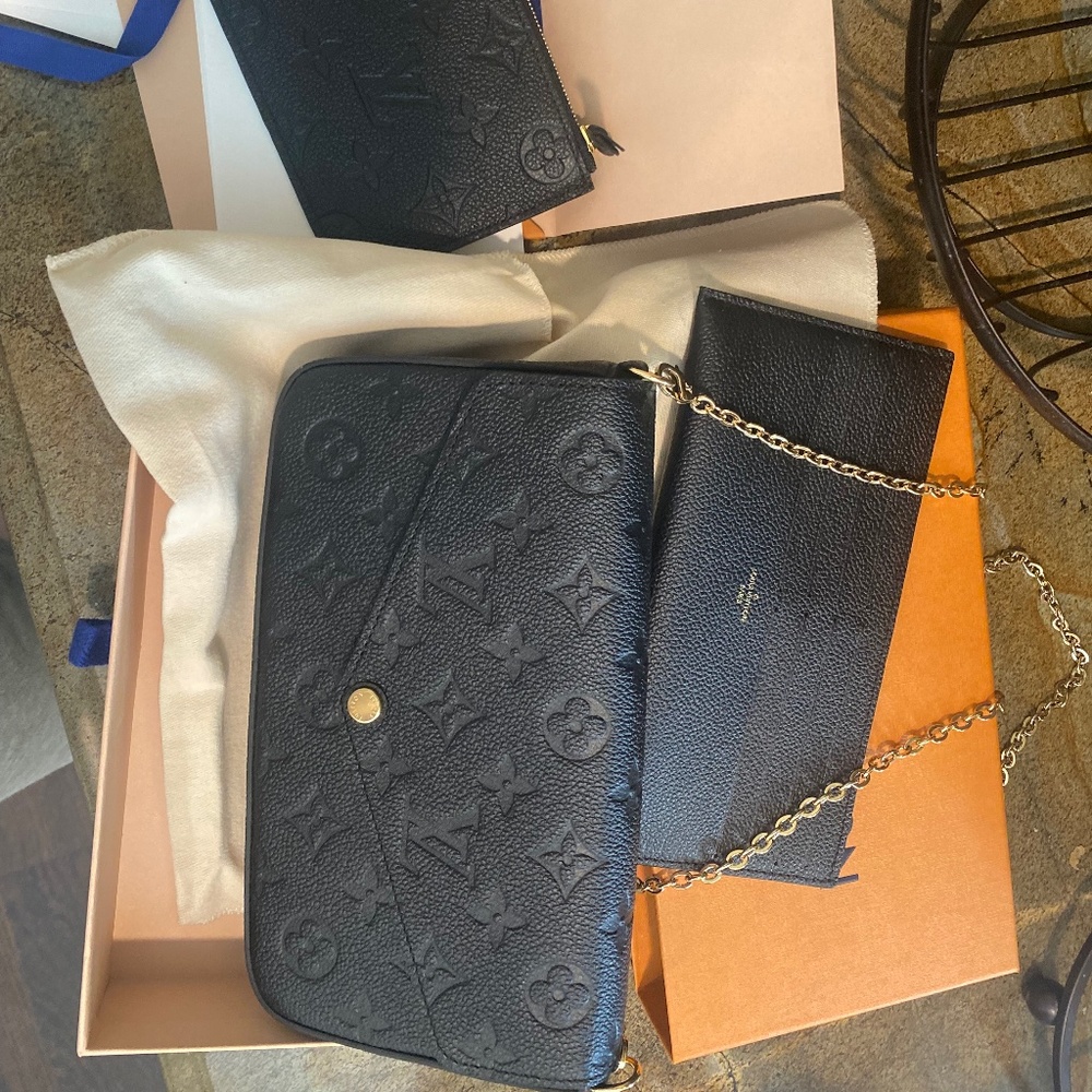 Louis Vuitton Black Felicie Pochette Monogram Empreinte, Leather Crossbody Bag